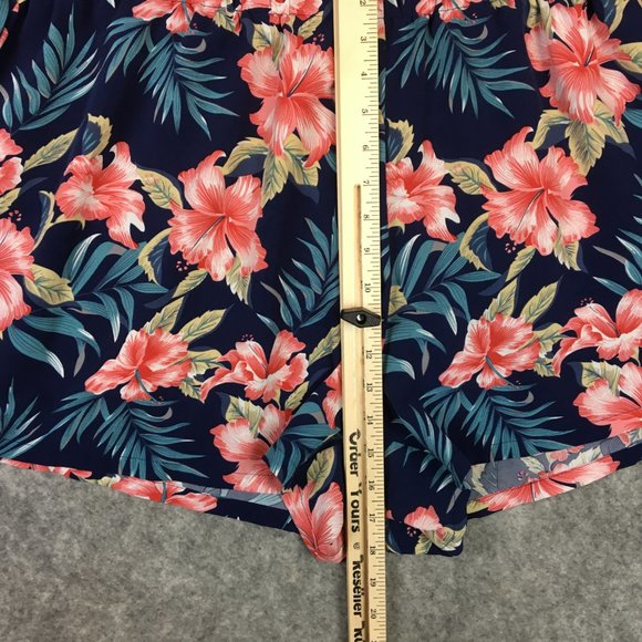 Shein Curve Shorts 4X High Waist Mini Navy Blue Tropical Floral Pull On Hibiscus - Picture 6 of 11